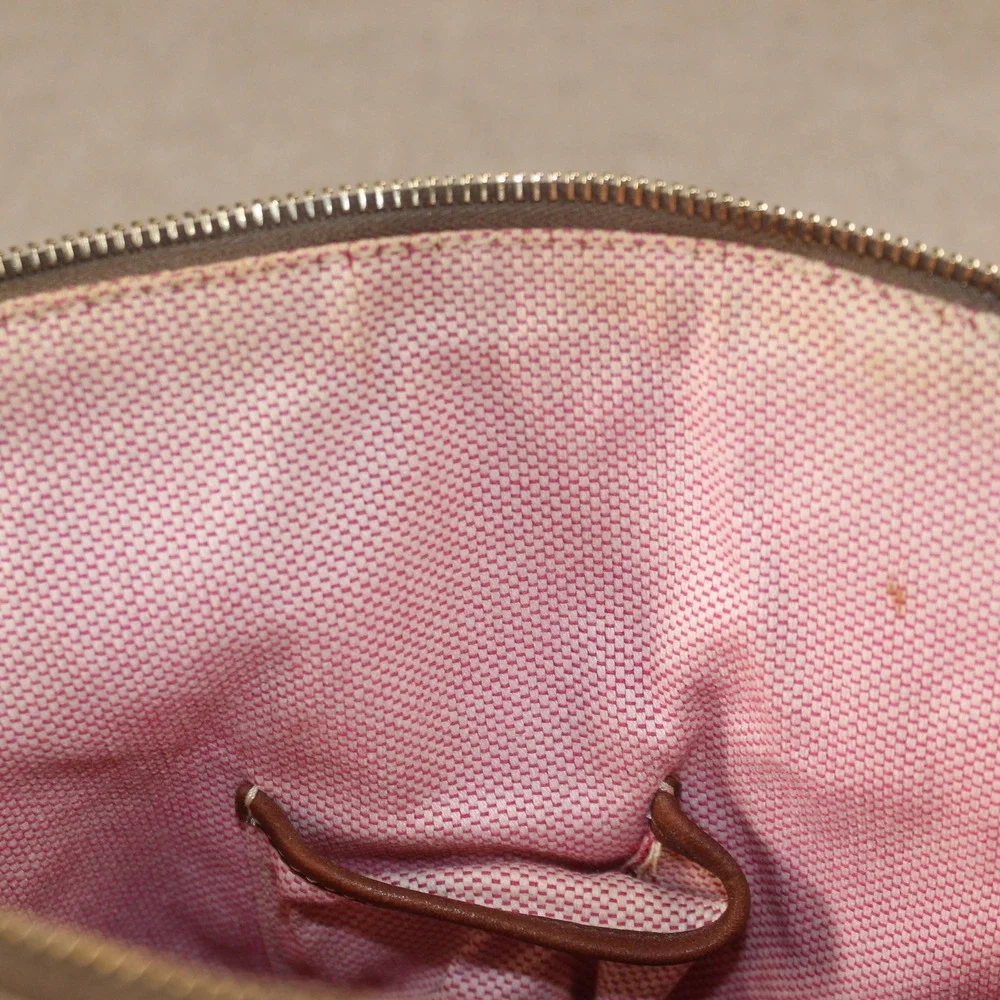 Dooney & Bourke Monogram Canvas Satchel Bag Tan Brown Leather Trim Dome Handbag